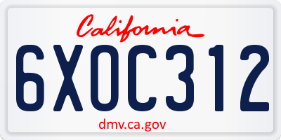CA license plate 6XOC312