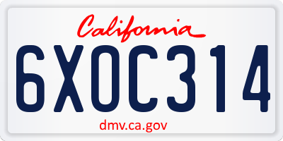 CA license plate 6XOC314