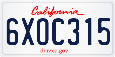 CA license plate 6XOC315