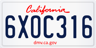 CA license plate 6XOC316