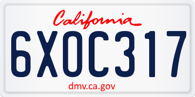 CA license plate 6XOC317