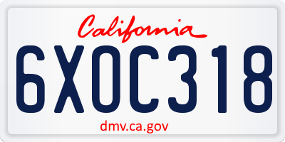 CA license plate 6XOC318