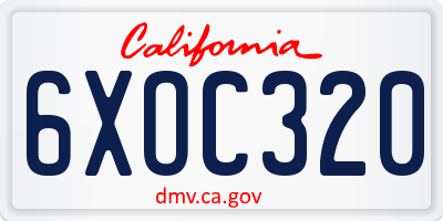 CA license plate 6XOC320