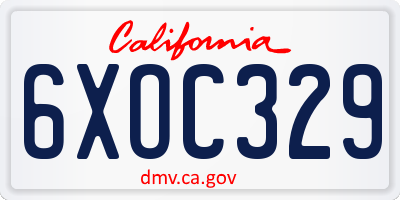 CA license plate 6XOC329