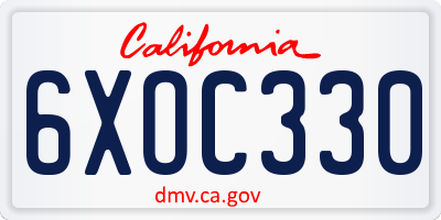 CA license plate 6XOC330