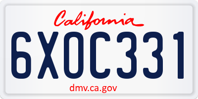 CA license plate 6XOC331
