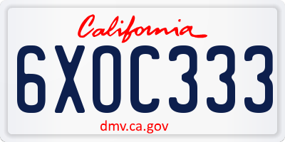 CA license plate 6XOC333