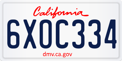 CA license plate 6XOC334