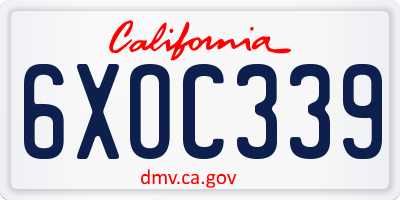 CA license plate 6XOC339