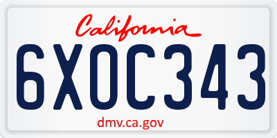 CA license plate 6XOC343