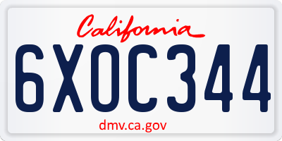 CA license plate 6XOC344