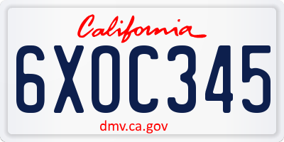 CA license plate 6XOC345
