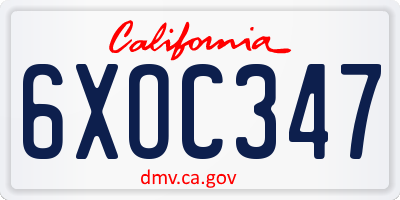 CA license plate 6XOC347