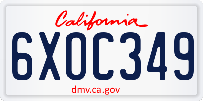 CA license plate 6XOC349
