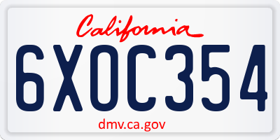 CA license plate 6XOC354