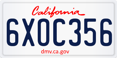 CA license plate 6XOC356
