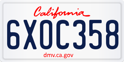 CA license plate 6XOC358