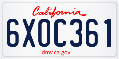 CA license plate 6XOC361