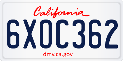 CA license plate 6XOC362