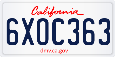 CA license plate 6XOC363