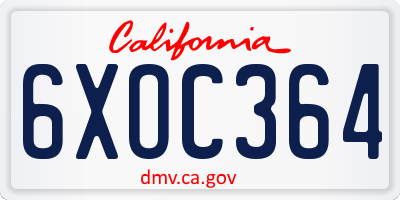 CA license plate 6XOC364