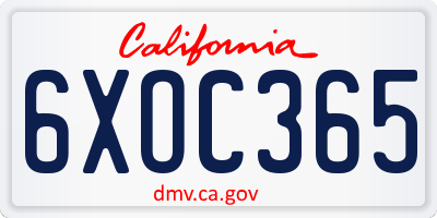 CA license plate 6XOC365