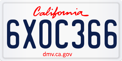 CA license plate 6XOC366