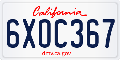 CA license plate 6XOC367