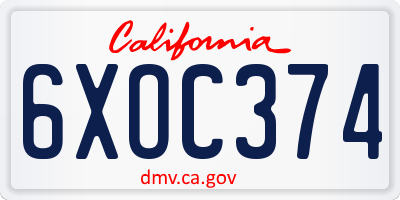 CA license plate 6XOC374