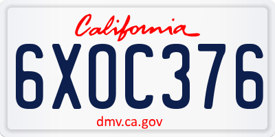 CA license plate 6XOC376