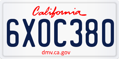 CA license plate 6XOC380