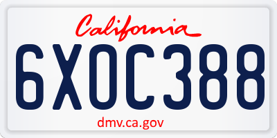 CA license plate 6XOC388