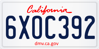 CA license plate 6XOC392