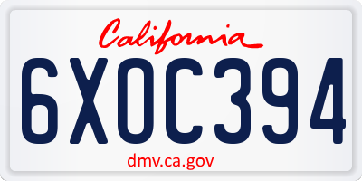 CA license plate 6XOC394