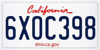 CA license plate 6XOC398