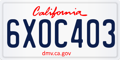 CA license plate 6XOC403