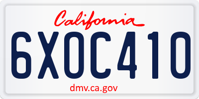 CA license plate 6XOC410
