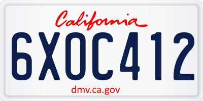 CA license plate 6XOC412