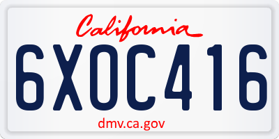 CA license plate 6XOC416