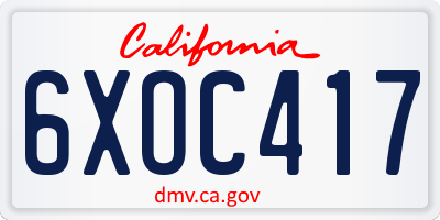 CA license plate 6XOC417