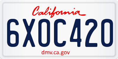 CA license plate 6XOC420