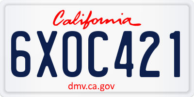 CA license plate 6XOC421