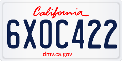 CA license plate 6XOC422
