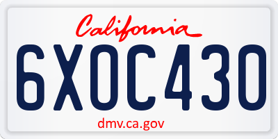 CA license plate 6XOC430