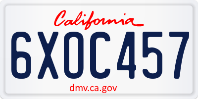 CA license plate 6XOC457
