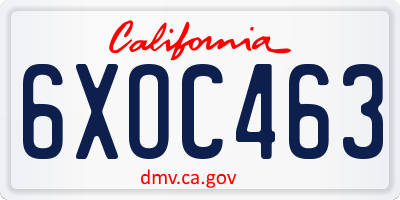 CA license plate 6XOC463