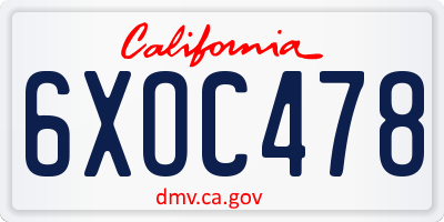 CA license plate 6XOC478