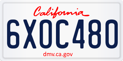 CA license plate 6XOC480