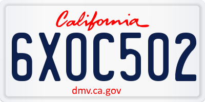 CA license plate 6XOC502