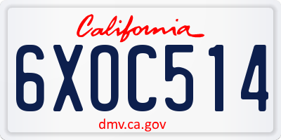 CA license plate 6XOC514